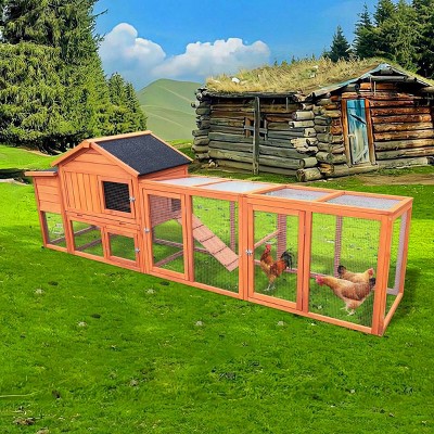 LAOTIES 111" Outdoor Wooden Chicken Coop,Large Hen House with Nesting Box,Run And UV Roof