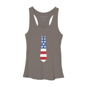 Design By Humans July 4th Patriotic American Flag Tie By FreshDressedTees Racerback Tank Top - 1 of 2