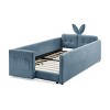 INFURNIC Beds Twin Size Upholstered Platform Bed with Cute Rabbit Ear Headboard and Safety Rail, Blue, 80"*45"*20.5" - 2 of 4