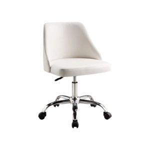 HomeRoots White and Silver Faux Leather Adjustable Height Swivel Rolling Office Chair - 1 of 4