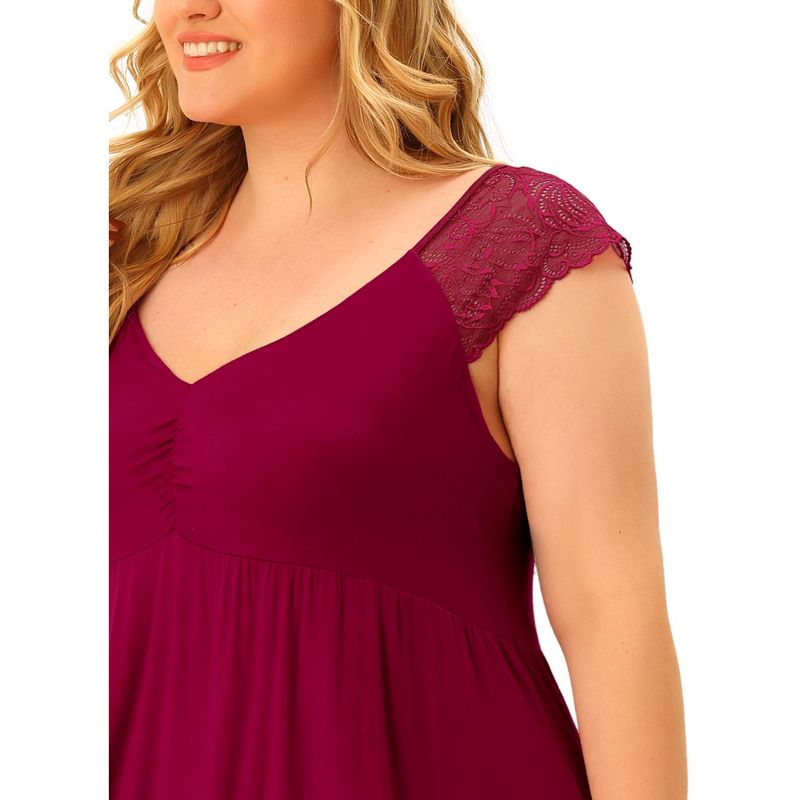 Agnes Orinda Women's Plus Size Lace Cap Sleeve Cool Peplum Flowy Comfort Nightgowns, 5 of 6