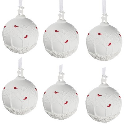 Sullivans Set of 6 Forest & Bird Ball Ornament Kit 4.75"H White