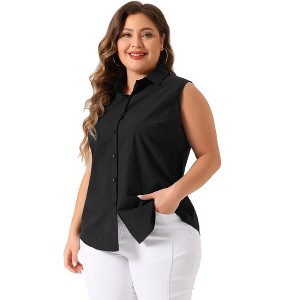Agnes Orinda Women's Plus Size Sleeveless Office Work Button-Down Tank Top - 1 of 4