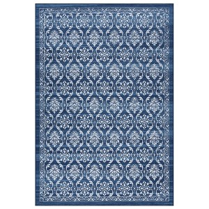 Modern Rugs Floral Print Mat Non-Slip Boho Low Pile Non-Shedding Carpet, 9' x 12' Blue - 1 of 4
