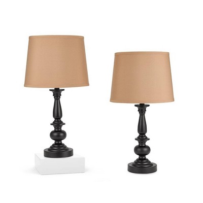 22.25" 2pc Matching Trophy Table Lamp Set with Coffee Silken Shades Black - Cresswell Lighting