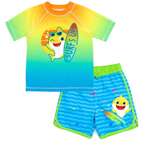 Pinkfong Baby Shark Toddler Boys Short Sleeve Rash Guard Swim Shirt & Swim  Trunks Bathing Suit Blue 4t : Target