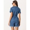 Allegra K Women's Denim V Neck Zip Up Short Sleeve Belted Jumpsuit - 4 of 4