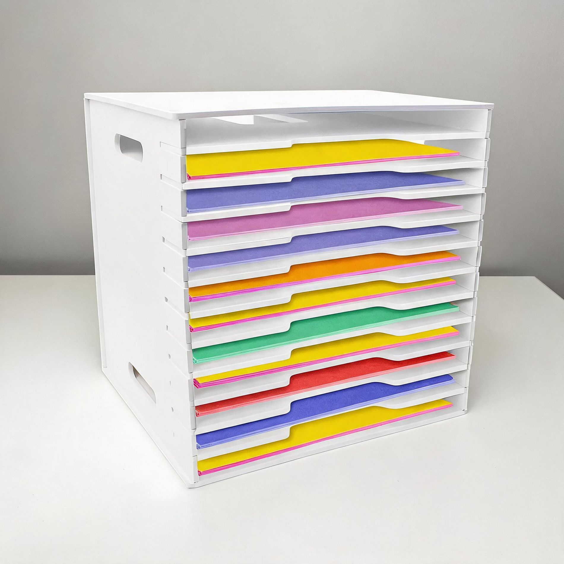 12-Tier Adjustable Paper Storage Rack, PVC Desktop File Organizer Shelf with Wooden Bookshelf Design, Durable Multi-Layer Document Holder for Office
