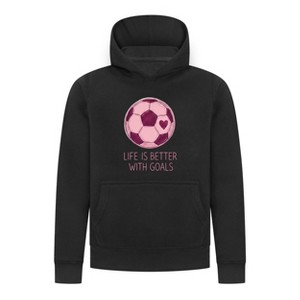 Everyday Kids Sports Collection Life-Is-Better-With-Goals Soccer Girls Pullover Hoodie – Pink Heart Ball Graphic Sweatshirt - 1 of 4