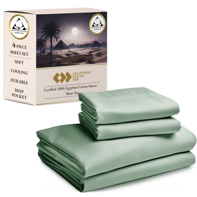 California Design Den Certified 100% Cotton Sheets, 4 Piece Bedding Sheets & Pillowcases Set with Deep Pocket, Sateen Cooling Sheets