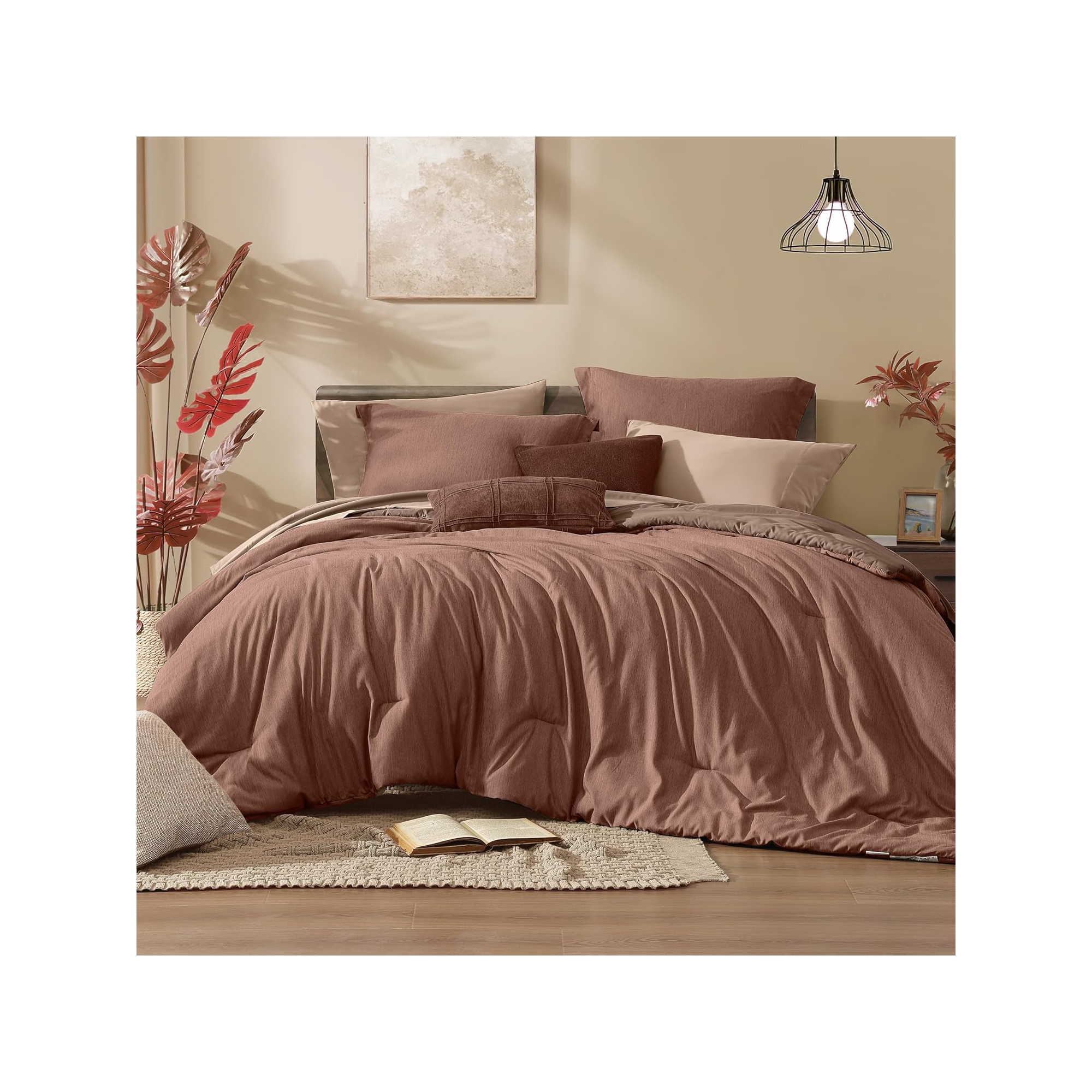 BALHAM TRADE-7 Pieces Olive Green Queen Comforter Set with Comforter, Sheets, Pillowcases Terracotta-7Piece-Queen 90"x90"