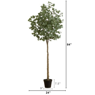 7-Foot Artificial Eucalyptus Tree in Black Plastic Pot