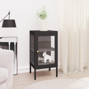 vidaXL Sideboard Black 15 in.x13.8 in.x27.6 in. Steel and Glass - 1 of 4
