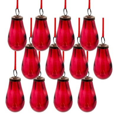 Whisen 2"x2"x3.7"H Luster Tear Drop Ornament, Glass Decorative Hanging Christmas Tree Ornaments, Set of 12