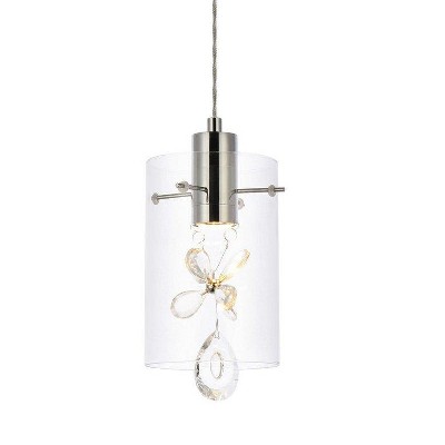 Hana Chrome Crystal LED Pendant Light with Clear Glass Shade