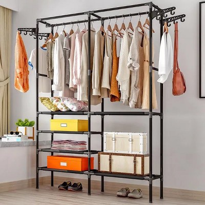 Heavy Duty 4-Tier Clothes Rack & Wardrobe Organizer With 2 Doors – 12 Cube Storage Shelf (Brown)