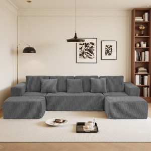 GDFStudio Blalock 132" Modern 4-Seater Modular U-Shaped Corduroy Sectional Sofa - 1 of 4