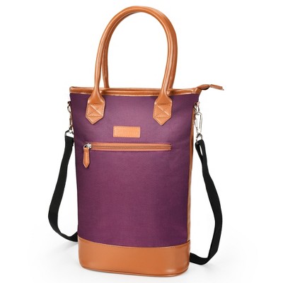 Tirrinia Insulated Wine Gift Bag - Padded 2 Bottle Wine Tote Carrier, Portable Wine Cooler Bag for Party Beach Travel, Gifts Idea, Purple