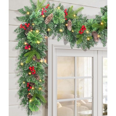 MOEPISY Pre-lit Christmas Garland 9FT with 100 Warm Lights, Snow Tipped Pine