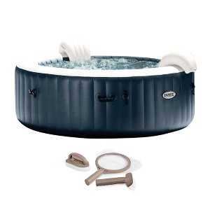 Intex PureSpa Plus 6 Person Portable Inflatable Hot Tub Bubble Jet Spa with Curved Brush, Mesh Net Skimmer, and Scrubber Spa Maintenance Accessory Kit - 1 of 4