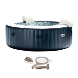 Intex PureSpa Plus 6 Person Portable Inflatable Hot Tub Bubble Jet Spa with Curved Brush, Mesh Net Skimmer, and Scrubber Spa Maintenance Accessory Kit