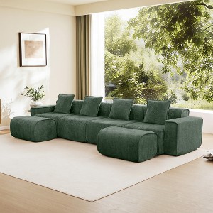GDFStudio Nibley Modular 4-Seat U-Shape Velvet Fabric Sectional Boneless Sofa with 3 Pillows and 2 Movable Ottomans - 1 of 4
