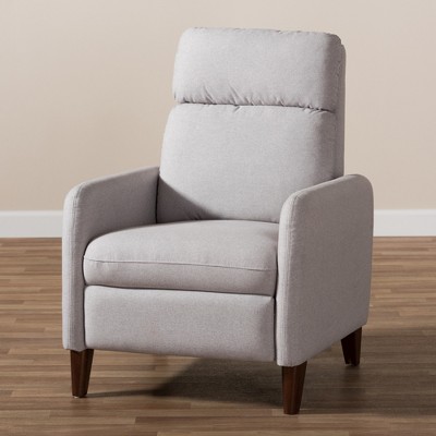 Casanova Light Gray Leather-Wood Modern Recliner Chair