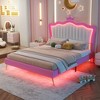 KTMBDW Upholstered LED Bed Frame, Leather Princess Platform Bed with Crown Headboard, No Box Spring Needed, Pink - 2 of 4