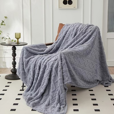DOMETOUR Fuzzy Cable Knit Throw Blanket for Couch, 43.3 x55 Inches Cozy Blanket for Kids Women, Ultra Soft Lightweight Blanket for All Season