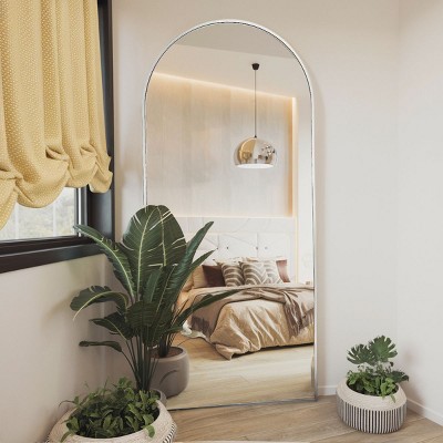 71"x26" Full Length Mirror Wall Mirrors Hanging or Leaning Arched-Top Full Body Mirror with Stand for Bedroom, Dressing Room, Silver