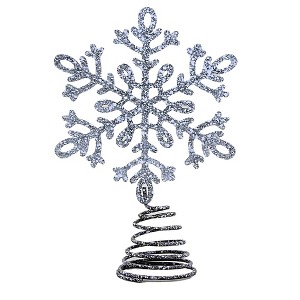 Transpac 5.5 Inch Silver Snowflake Tree Topper Gray Speckled Laser Cut Tree Toppers - 1 of 3