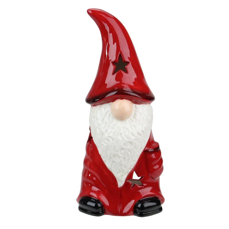 Northlight 9.75 Red Ceramic Christmas Star Gnome Tealight Candle Holder, 1 of 3