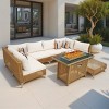 8-Piece Patio Dining Set With 60,000 BTU Rectangle Propane Fire Pit Table And Water Resistant Thick Cushions,Outdoor Furniture -Maison Boucle - 3 of 4