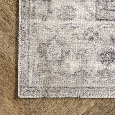 Gray Square Vintage Medallion Washable Area Rug