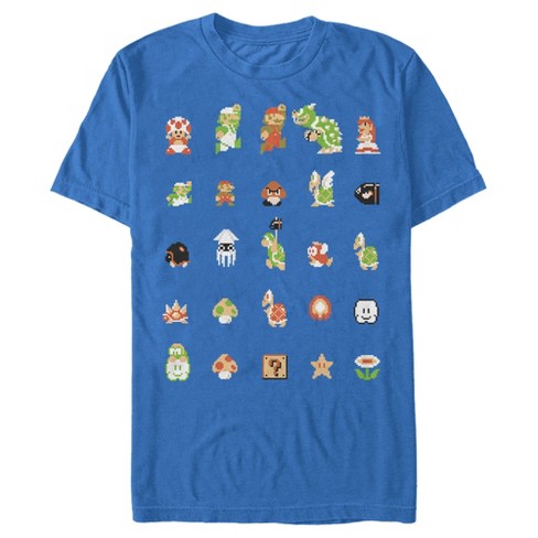 Men's Nintendo Super Mario Bros Pixel Cast T-shirt - Royal Blue - Small ...