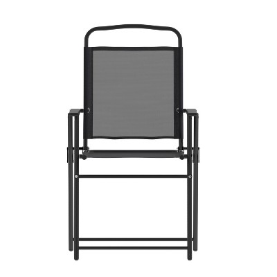 Set of 2 Black Folding Patio Sling Chairs with Armrests