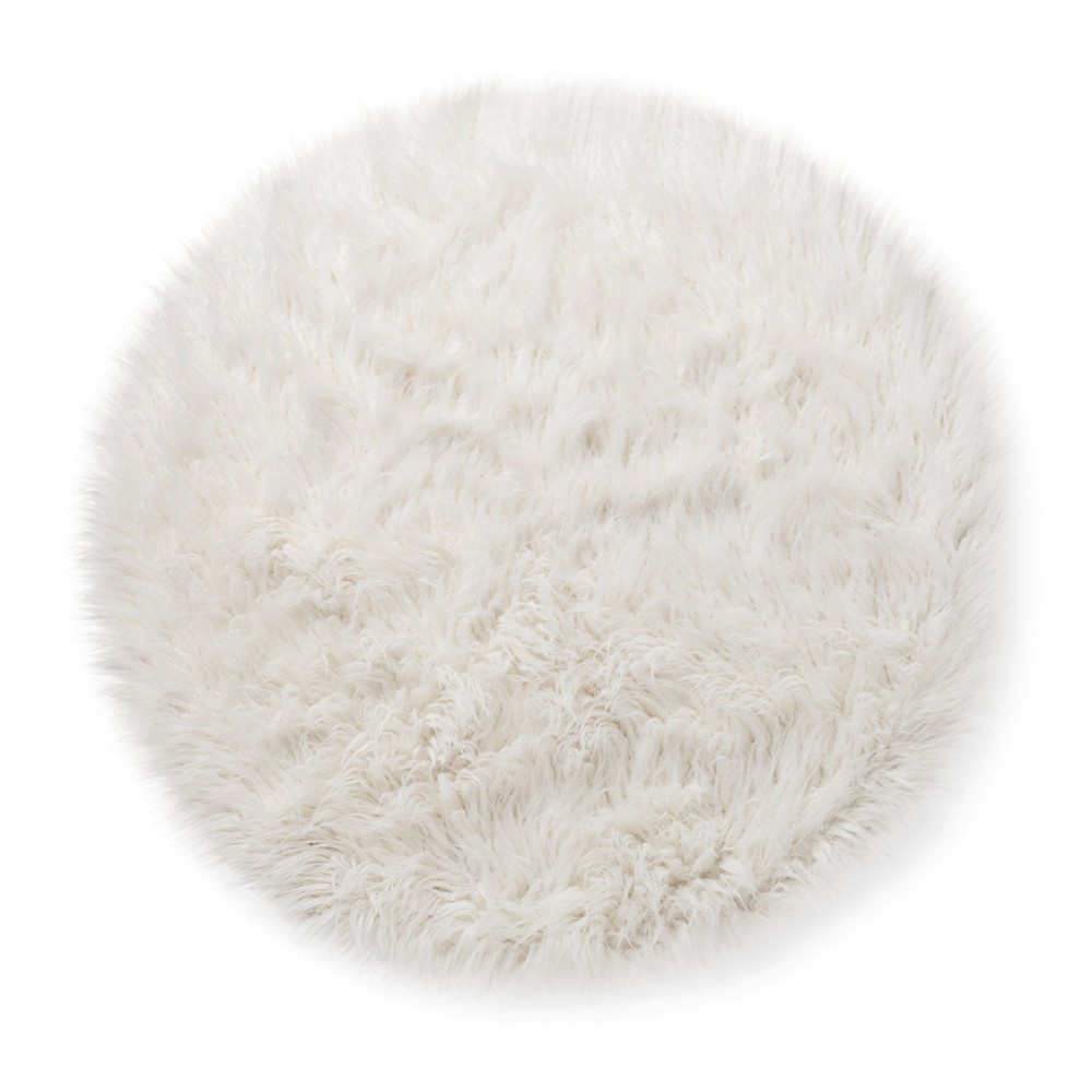 Photos - Area Rug 3' Faux Fur Round Kids' Rug White - Pillowfort™