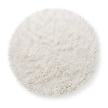 3' Faux Fur Round Kids' Rug White - Pillowfort™