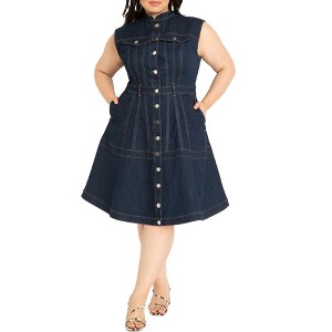 ELOQUII Women's Plus Size Fit & Flare Denim Dress - 1 of 4