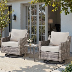 Belord 3-Piece Patio Furniture Set, High Back Swivel Chairs Set of 2 with Side Table, All-Weather Outdoor Table and Chairs Set for Porch Balcony - 1 of 4