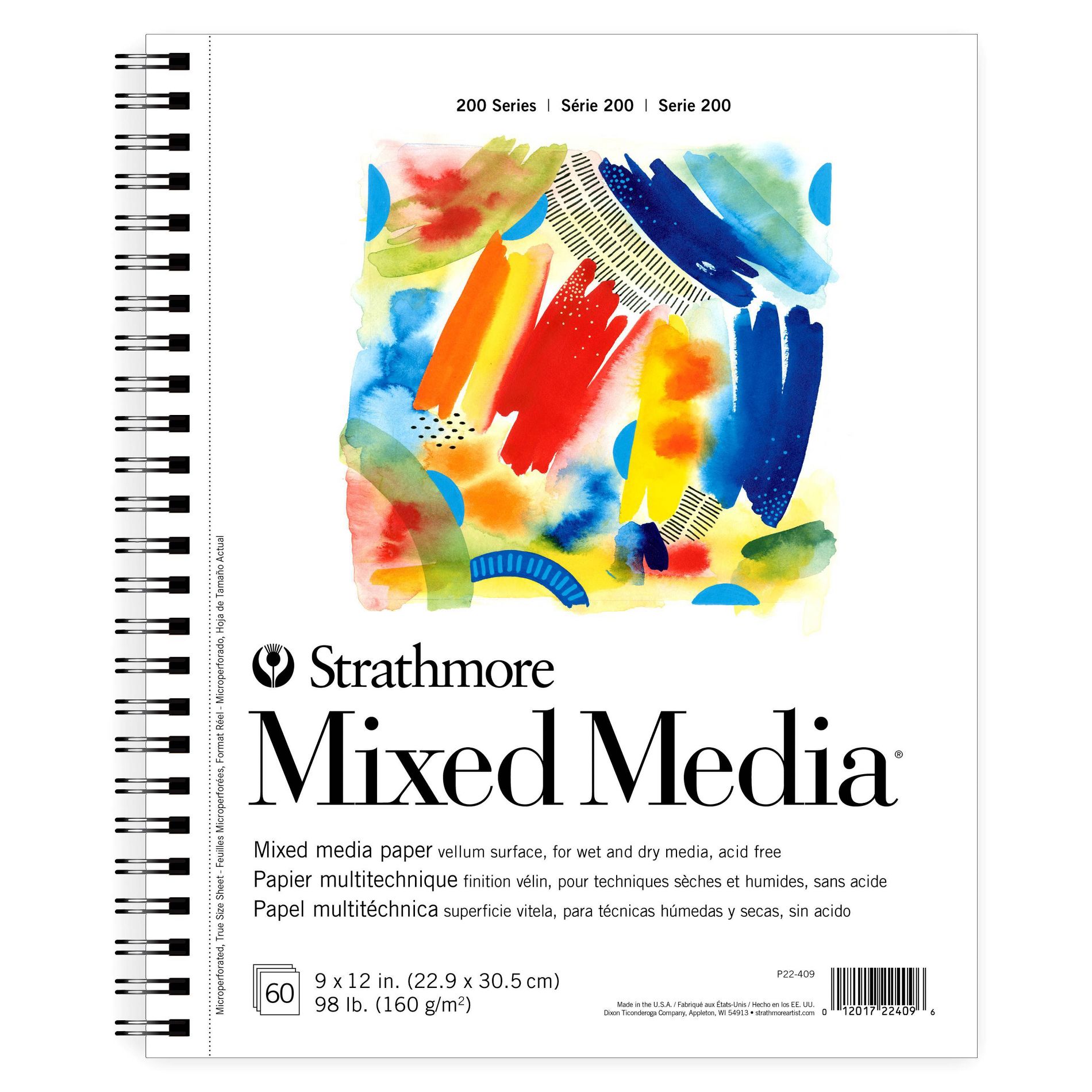 9"x12" Spiral Mixed Media Paper Pad 60 Sheets - Strathmore: Uncoated Sketchbook for Art & Design, White, 98 lb Paper