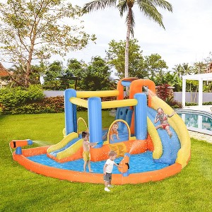 Kids Inflatable Water Slide 5-in-1 Bounce House Water Park Jumping Castle with Water Pool, Slide, Climbing Walls, & 2 Water Cannons, 450W Air Blower - 1 of 4