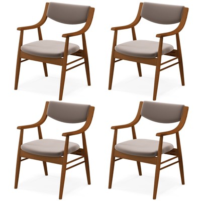 Tangkula Set Of 4 PU Leather/Velvet Dining Chair w/ Padded Seat & Back Armrests Rubber Wood Frame