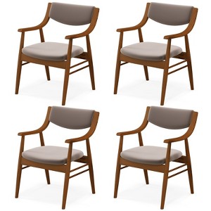 Tangkula Set Of 4 PU Leather/Velvet Dining Chair w/ Padded Seat & Back Armrests Rubber Wood Frame - 1 of 4