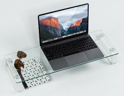 Clear Glass and Aluminum Desktop Monitor Riser Stand