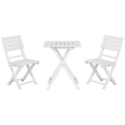 Outsunny Folding Patio Bistro Set, Outdoor Pinewood 2 Folding Chairs and Table, for Poolside, Porch, Garden, White