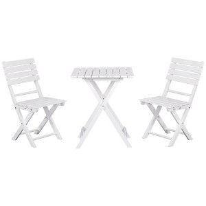 Outsunny 3 Piece Bistro Set, Wood Folding Outdoor Furniture with Table & Chairs for Backyard & Balcony, Square, White - 1 of 4