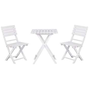 Outsunny 3 Piece Bistro Set, Wood Folding Outdoor Furniture with Table & Chairs for Backyard & Balcony, Square, White