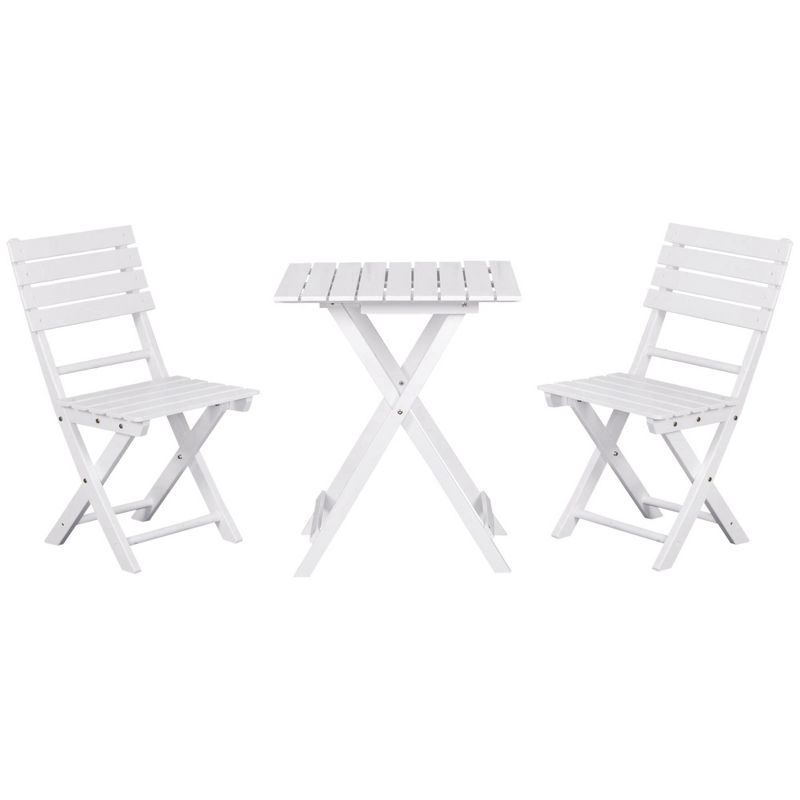 Outsunny 3 Piece Bistro Set, Wood Folding Outdoor Furniture with Table & Chairs for Backyard & Balcony, Square, White, 1 of 7