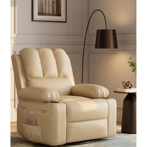 Faux Leather Swivel Rocking Recliner for Adults with Remote Control, Cup Holders, Lounge Chair for Living Room, Bedroom, Nursery - 1 of 4